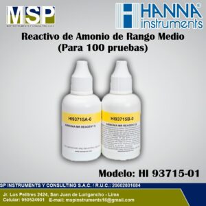Frascos goteros de reactivo de amonio de rango medio Hanna Instruments HI 93715-01 para 100 pruebas