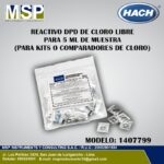 Paquete de 100 sobres de reactivo DPD de cloro libre Hach modelo 1407799 para muestras de 5 ml