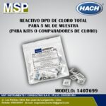 Paquete de 100 sobres de reactivo DPD de cloro total Hach modelo 1407699 para muestras de 5 ml