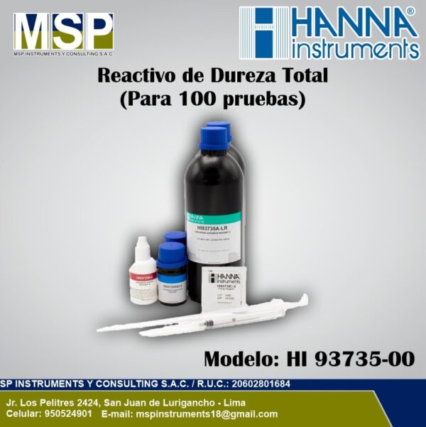 Kit de reactivo de dureza total Hanna Instruments HI 93735-00 con frascos y jeringas para 100 pruebas