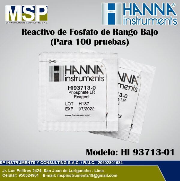 Reactivo de Fosfato de Rango Bajo Hanna Instruments HI 93713-01 Sobres de reactivo de fosfato de rango bajo Hanna Instruments HI 93713-01 para 100 pruebas