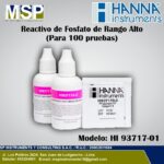 Frascos y sobre de reactivo de fosfato de rango alto Hanna Instruments HI 93717-01.