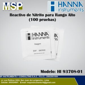Sobres de reactivo de nitrito de rango alto Hanna Instruments HI 93708-01 para 100 pruebas