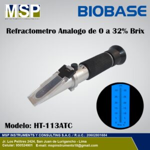 Refractómetro análogo BIOBASE de 0 a 32% Brix modelo HT-113ATC.