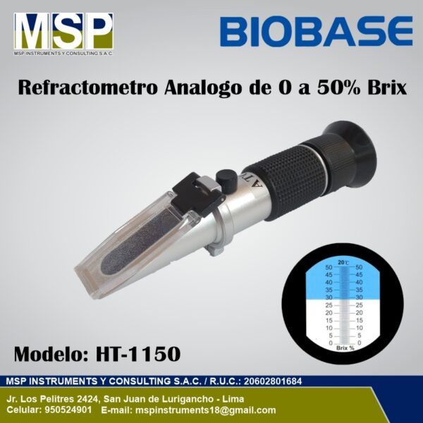 Refractómetro análogo BIOBASE de 0 a 50% Brix modelo HT-1150.