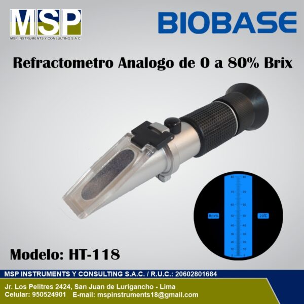 Refractometro Analogo BIOBASE HT-118 Refractómetro análogo BIOBASE de 0 a 80% Brix modelo HT-118.