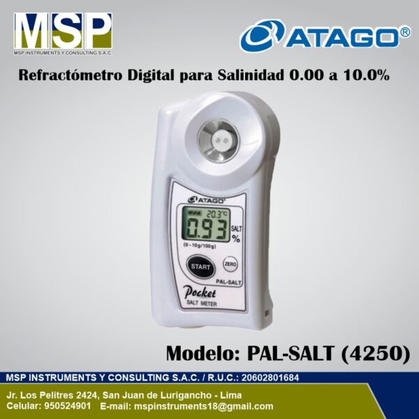 Refractómetro de Salinidad Atago PAL-SALT (4250) Refractómetro digital para salinidad Atago PAL-SALT