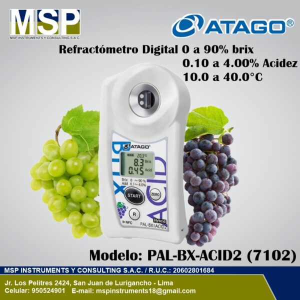Refractometro-Digital-ATAGO-PAL-BX-ACID2 Refractómetro digital ATAGO PAL-BX-ACID2 para medir grados Brix y acidez en uvas.