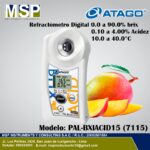 Refractómetro digital ATAGO PAL-BX ACID15 para medir grados Brix y acidez en mangos.