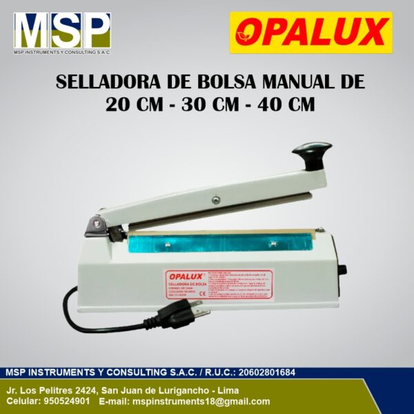 Selladora Bolsa Manual Opalux Selladora de bolsas manual Opalux de 20cm 30cm y 40cm de MSP Instruments.