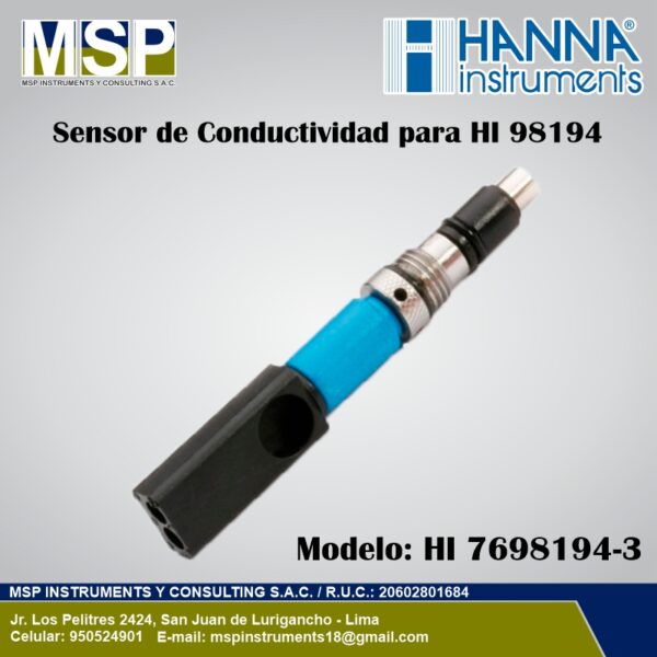 Sensor de conductividad eléctrica de repuesto Hanna Instruments modelo HI 7698194-3.