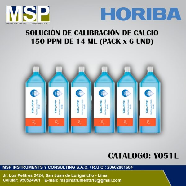 Solución de Calibración de Calcio 150 ppm Horiba Solución de calibración de calcio Horiba 150 ppm pack de 6 unidades