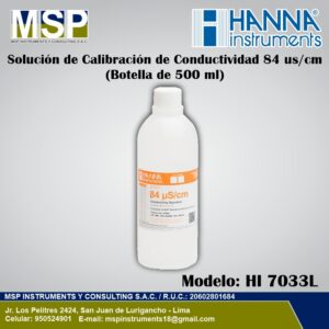Solución de calibración de conductividad 84 uS/cm Hanna Instruments de 500 ml modelo HI 7033L.