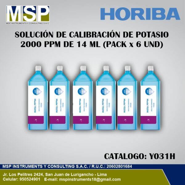 Solución de calibración de potasio Horiba 2000 ppm pack de 6 unidades