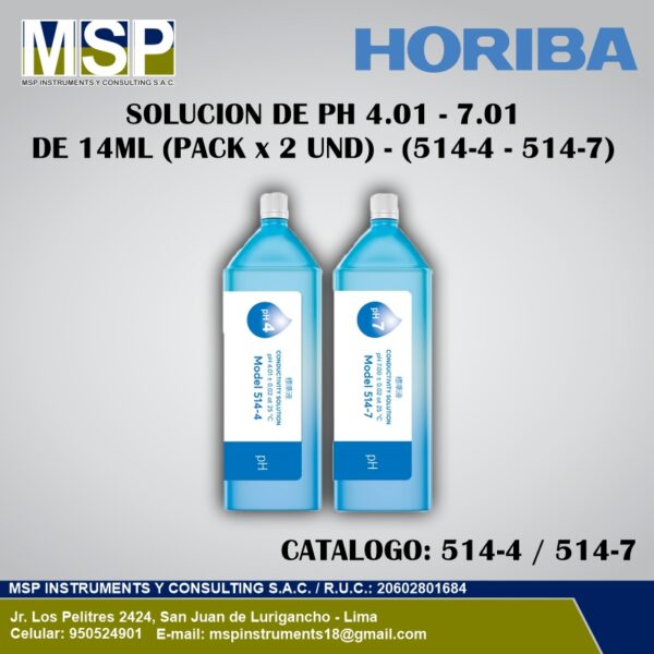 Solución de calibración de pH Horiba 4.01 y 7.01 pack de 2 unidades