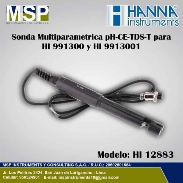 Sonda multiparamétrica preamplificada de pH CE TDS y temperatura Hanna Instruments modelo HI 12883.