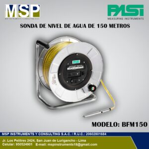 Sonda de nivel de agua de 150 metros modelo BFM150 PASI en carrete metálico.
