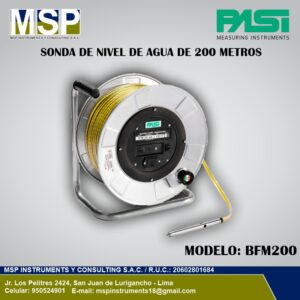 Sonda de nivel de agua de 200 metros modelo BFM200 PASI en carrete metálico.