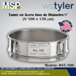 Tamiz de acero inoxidable WS Tyler de 8 pulgadas diámetro N° 100 o 150 micras.