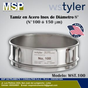 Tamiz de acero inoxidable WS Tyler de 8 pulgadas diámetro N° 100 o 150 micras.