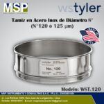 Tamiz de acero inoxidable WS Tyler de 8 pulgadas diámetro N° 120 o 125 micras.