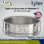 Tamiz de acero inoxidable WS Tyler de 8 pulgadas diámetro N° 70 o 212 micras.