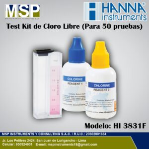 Test kit de cloro libre Hanna Instruments HI 3831F para 50 pruebas