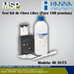 Test kit de cloro libre Hanna Instruments HI 3875 con disco de color, frasco reactivo y viales para 100 pruebas