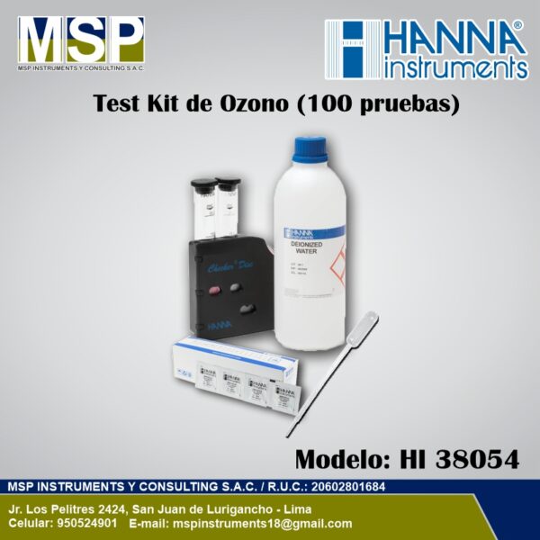 Kit de Pruebas Quimicas de Ozono Hanna HI 38054 Kit de pruebas químicas de ozono Hanna Instruments de cien pruebas modelo HI 38054.
