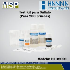 Test kit de sulfato Hanna Instruments HI 38001 con frascos reactivos, vasos y accesorios para 200 pruebas