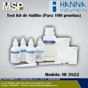 Test kit de sulfito Hanna Instruments HI 3822 con frascos reactivos, vasos y jeringa para 100 pruebas