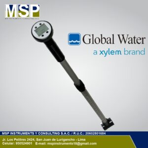 Correntómetro digital Global Water FP111 para medición de caudal en canales abiertos.