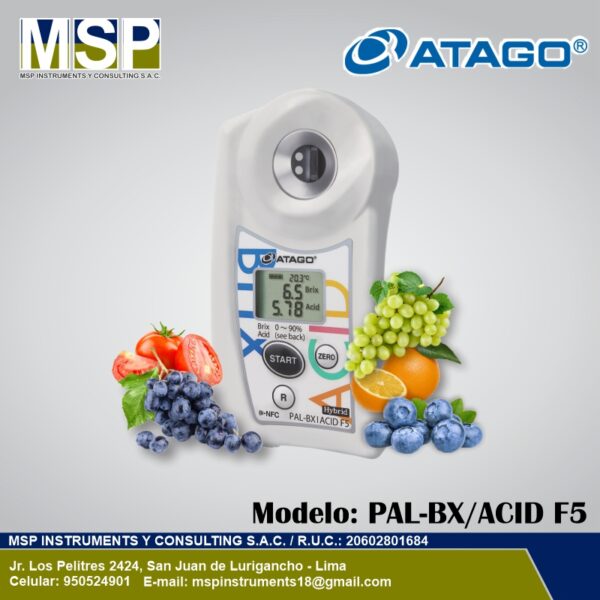 Refractometro digital Atago PAL-BX-ACID F5 multifruta Refractómetro digital multifrutas Atago PAL-BX/ACID F5 para medir grados Brix y acidez en frutas
