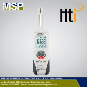 Termohigrómetro psicrómetro digital portátil HTI HT-350 con pantalla LCD retroiluminada para medición ambiental