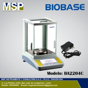Balanza analítica digital marca BIOBASE modelo BA2204C con vitrina protectora contra corrientes de aire