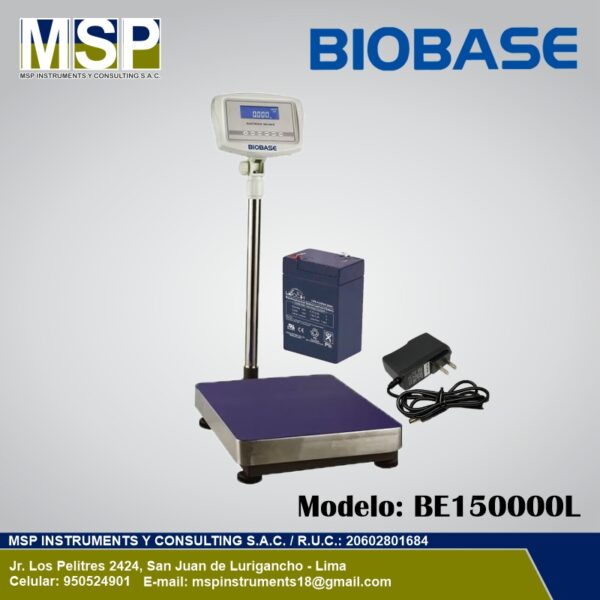 Balanza de plataforma digital marca BIOBASE modelo BE150000L industrial con mástil.