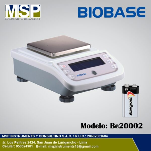 Balanza de precisión digital marca BIOBASE modelo Be20002 de mesa para laboratorio.