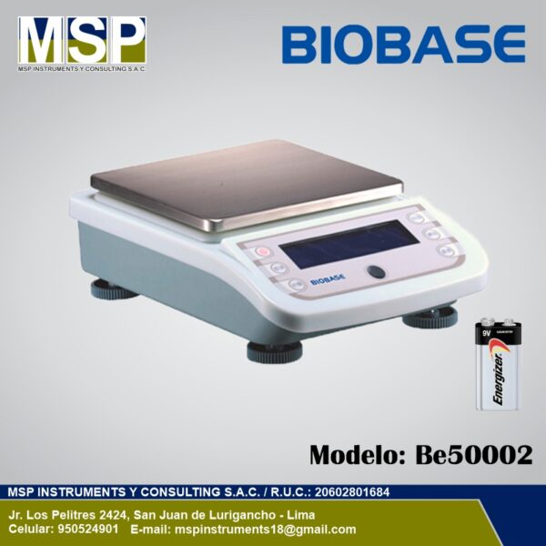 Balanza de Precisión BIOBASE BE50002 - 5kg x 0.01g Balanza de precisión digital BIOBASE BE50002 de 5 kg x 0.01 g para laboratorio.