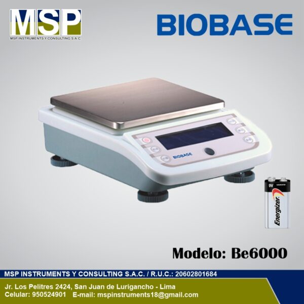 Balanza de precisión digital marca BIOBASE modelo Be6000 de mesa para laboratorio.