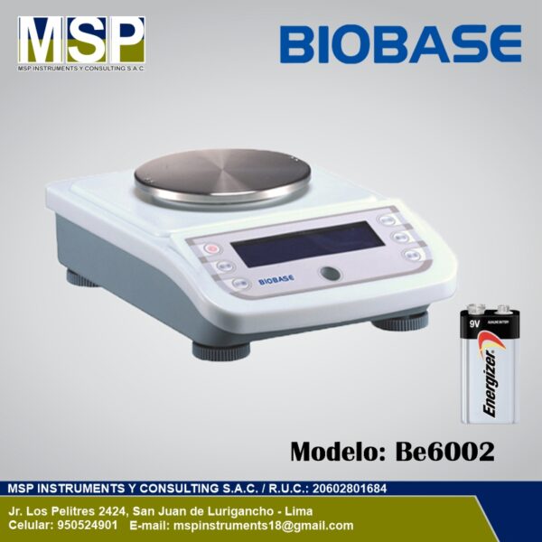 Balanza de precisión digital marca BIOBASE modelo Be6002 con plato redondo para laboratorio.