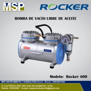 Bomba de vacío libre de aceite marca Rocker modelo Rocker 400 con manómetro.
