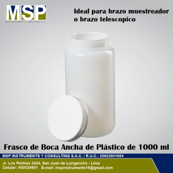 Frasco de Boca Ancha de Plástico 1000 ml Frasco de boca ancha de plástico de 1000 ml para brazo muestreador MSP Instruments