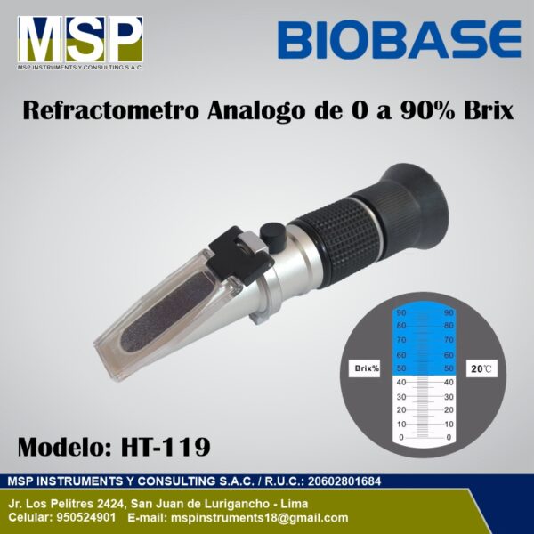 Refractometro Analogo BIOBASE HT-119 Refractómetro análogo BIOBASE de 0 a 90% Brix modelo HT-119.