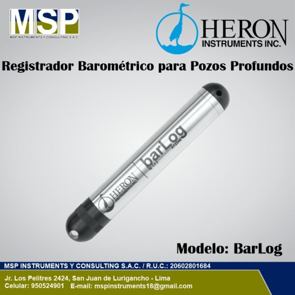Registrador barométrico Heron Instruments BarLog para compensación de pozos profundos.