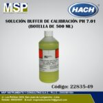 Botella de 500 ml de solución buffer de calibración de pH 7.00 marca Hach en color amarillo