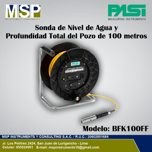 Sonda de nivel de agua y profundidad total de pozo de 100 metros modelo BFK100FF PASI.