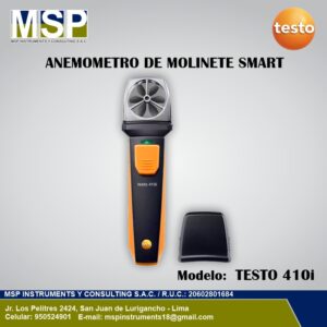Anemómetro de molinete inteligente smart marca Testo modelo 410i para medir velocidad del aire y temperatura