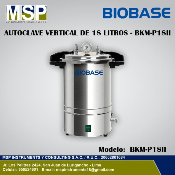 Autoclave vertical de 18 litros marca Biobase modelo BKM-P18II en acero inoxidable