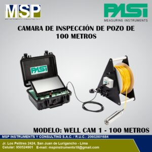 Cámara de inspección de pozos de 100 metros modelo Well Cam 1 PASI con maleta de control y carrete.