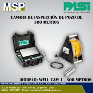 Cámara de inspección de pozos de 300 metros modelo Well Cam 1 PASI con maleta de control y carrete.
